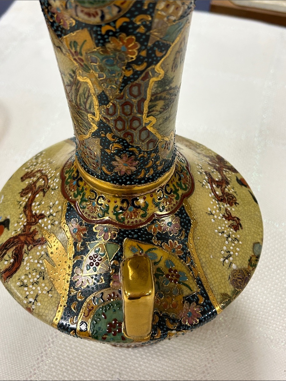 Vintage 10" Chinese Satsuma Style Gilt Vase" image 6